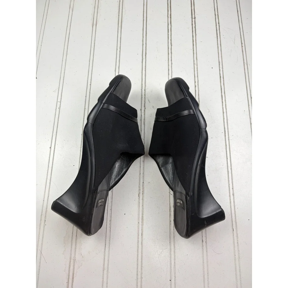 Stuart Weitzman Vintage Y2K Black Stretch Wedge Slide Heels Women's Size 7-7.5